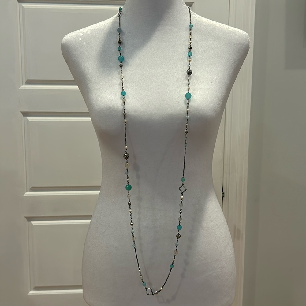 David Yurman Pearl and Multistone Quatrefoil Long Necklace - New